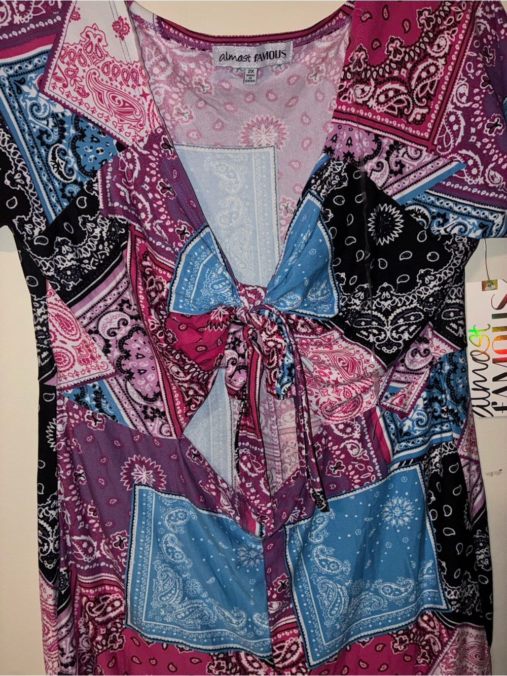 Almost Famous Women's Multicolor Bandana Print Tie-Front Top